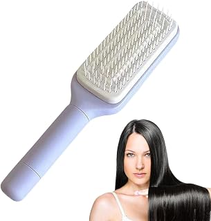 Easy Self Cleaning and Anti-Static Hair Brush for Women - Massage and Retractable Comb for Thin Hair, Easy Hair Removal (Purple)