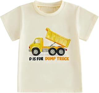 luethbiezx Construction Shirt for Toddler Boys Girls Kids Alphabet Truck Graphic Short Sleeve T-Shirt Early Learning