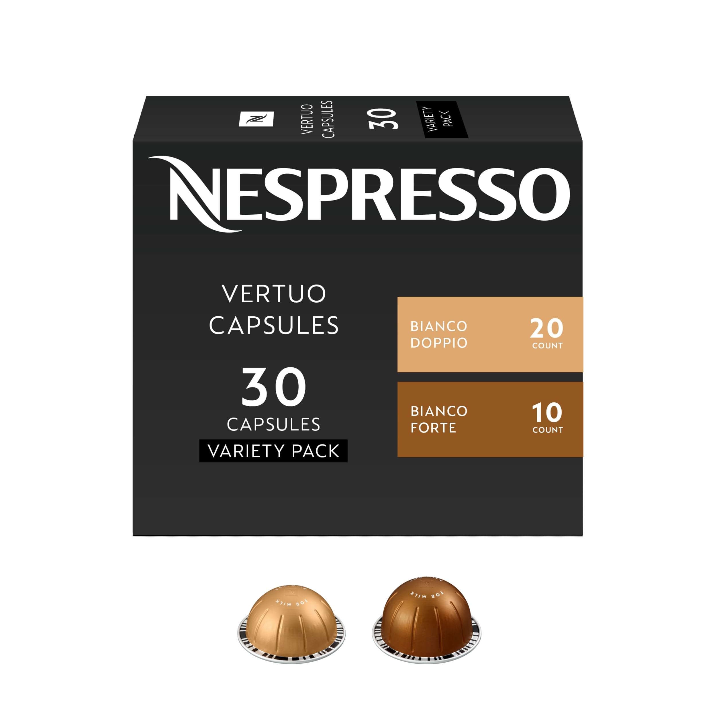 Nespresso Vertuo, Bianco Variety Pack, Mixed Roast, 30-Count Coffee Pods