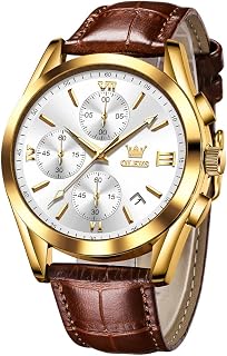 OLEVS Watch for Men Multifunctional Chronograph Analog Luxury Men Watch Brown Leather Large Dial Date Dress Luminous Waterproof Men Wrist Watch