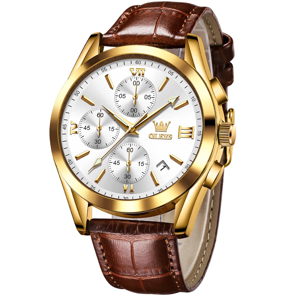 OLEVS Watch for Men Multifunctional Chronograph Analog Luxury Men Watch Brown Le