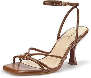 PARTY Women's Square Strappy Heeled Open Toe Sandals 3 inch Stiletto Heel Ankle Buckle Strap Comfortable Summer Dress Shoes