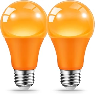 JAHEKS Orange Light Bulbs for Outdoor Porch, 9W(60W Equivalent) E26 Base LED Orange Bulb for Halloween Christmas Wedding,Party,Bar,Holiday Lighting,Home Decor, 2-Pack