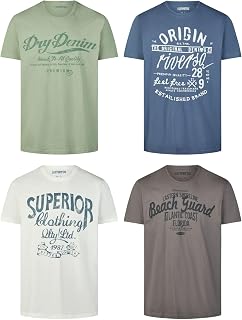 riverso RivLeon Men's Crew Neck T-Shirt Pack of 4 O-Neck Short Sleeve Print Tee Shirt 100% Cotton Regular Fit Green Blue White Grey Red Orange S M L XL 2XL 3XL 4XL 5XL