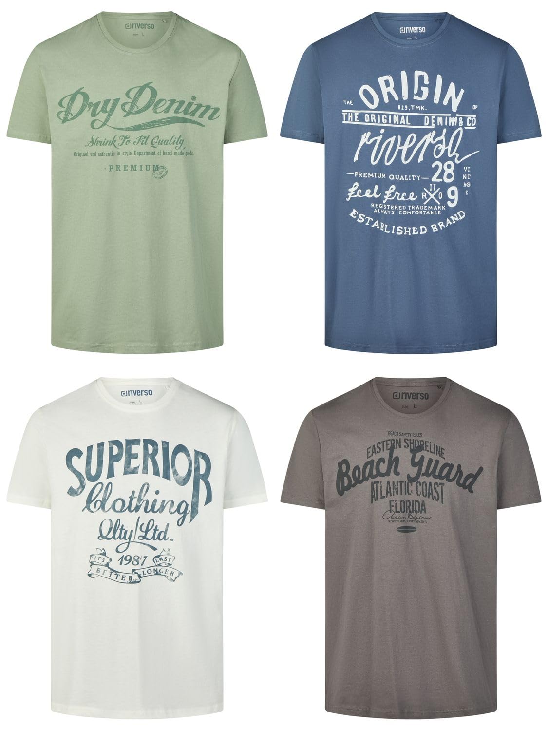 riverso RivLeon Men's Crew Neck T-Shirt Pack of 4 O-Neck Short Sleeve Print Tee 