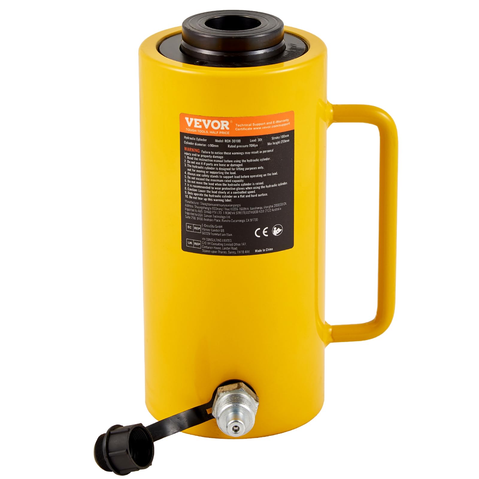 Vevor Hydraulic Cylinder Jack 30Ton, Hollow Ram Hydraulic Cylinder 4Inch, Stroke