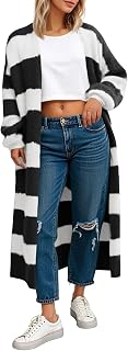 Saodimallsu Womens Striped Long Cardigan Sweaters Open Front Oversized Chunky Fuzzy Knit Fall Duster Sweater Coats