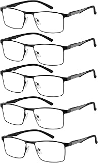 JM 5 Pack Reading Glasses Men, Rectangular Glasses Presbyopia Blue Light, Metal Stainless Steel Spring Hinge
