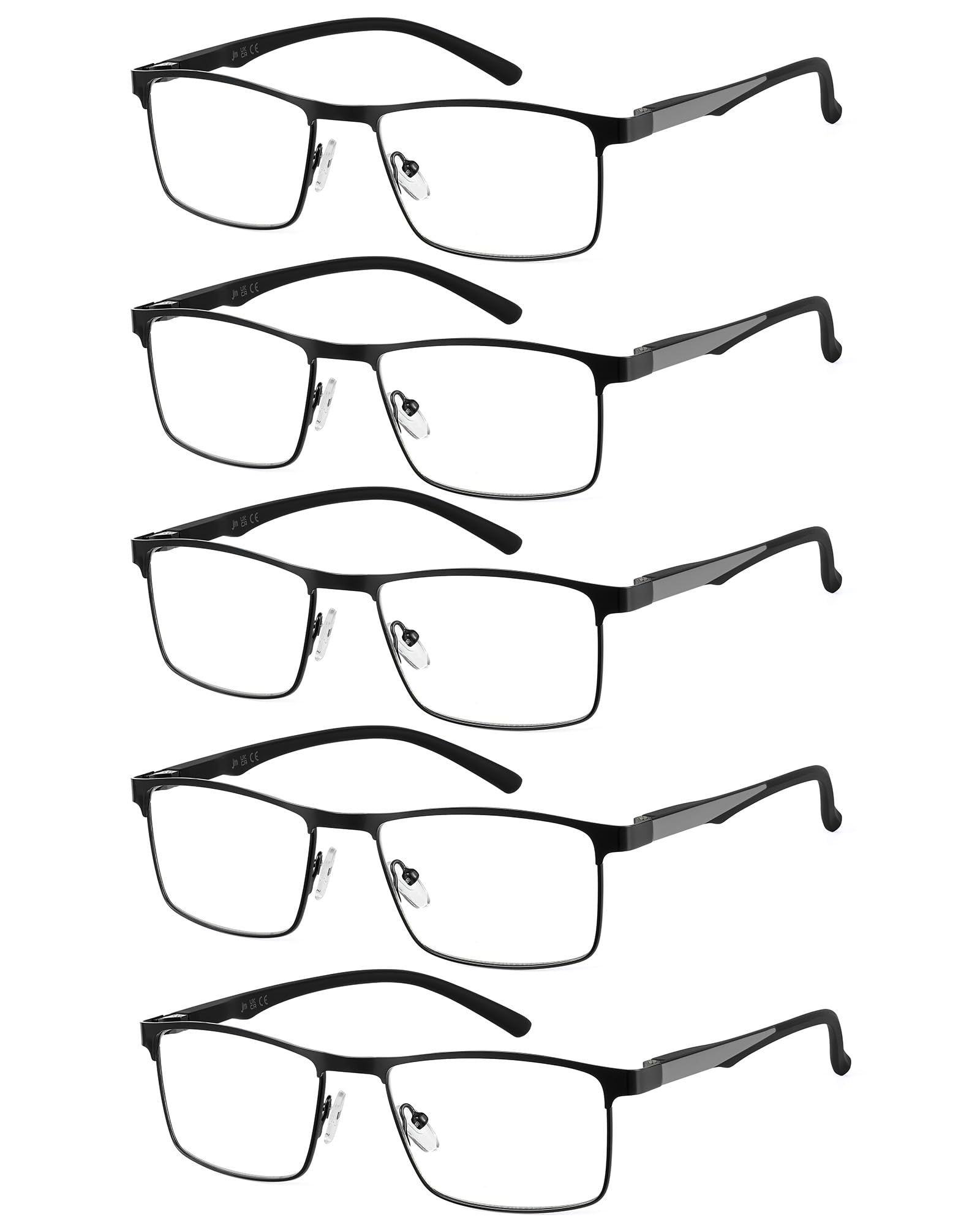 JM 5 Pack Reading Glasses Men, Rectangular Glasses Presbyopia Blue Light, Metal 