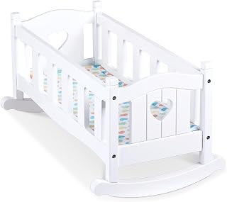 Melissa & Doug Wooden Play Cradle for Dolls and Stuffed Animals | 2 Pieces, Rocking Cradle, Removable Mattress, Fits Dolls up to 20 Inches Tall, Pretend Play, Preschool Toys for Kids, Ages 3+