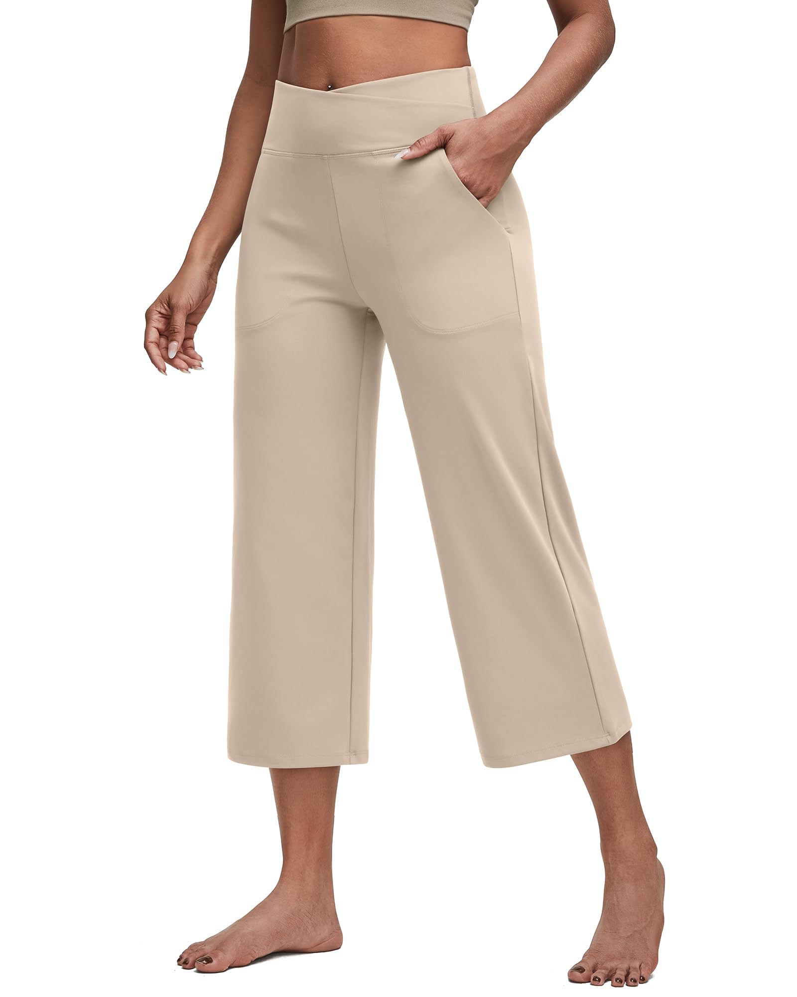 G4Free woman capri pants with pockets waist cross leg