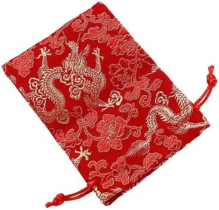 Pouch Favour Tie Jewelry Packaging Bag Embroidered Drawstring Gift Party Satin(C,red)
