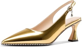 TNYNFBEB Womens Kitten Heel Pointed Toe Beads Slingback Slip On Buckle Prom Party Dress Classic Patent Leather 2.6"
