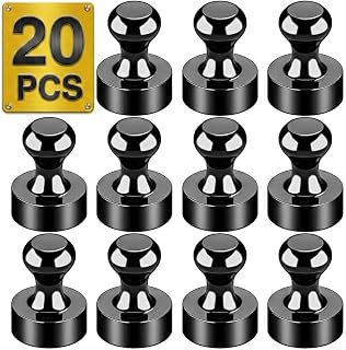 Tiergrade Metallic Magnets, Refrigerator Magnets, 20 Pack Black Magnetic Push Pins, Strong Fridge Magnets, Multi-use Whiteboard Magnets Perfect for Kitchen Office Classroom