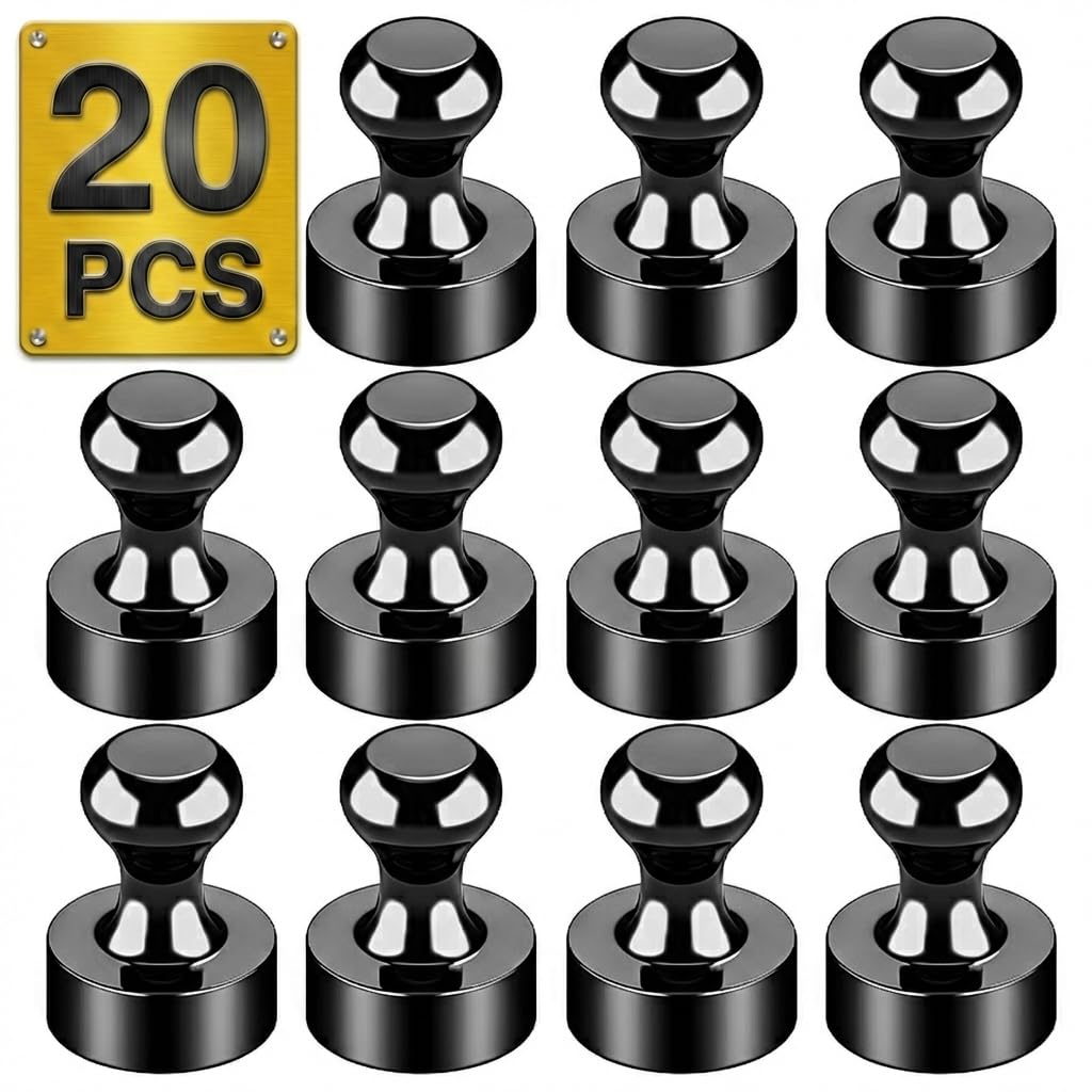 Tiergrade Metallic Magnets, Refrigerator Magnets, 20 Pack Black Magnetic Push Pi