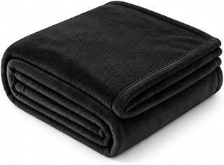 EHC Fleece Throw Blanket for Sofa, Bed, Double, Black, 150x200 cm