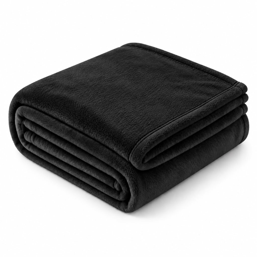 EHC Fleece Throw Blanket for Sofa, Bed, Double, Black, 150x200 cm