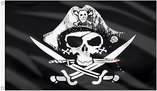AhfuLife Pirate Flag for Outside 3x5 Ft, Cross Knife Pirate Flag, Jolly Roger Flag for Pirate Party Decorations - Polyester Double Side with Brass Eyelets for Halloween Decorations