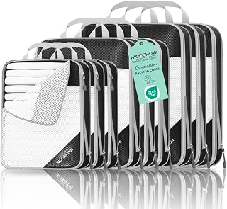NICOSHOW Compression Packing Cubes for Travel, Lightweight Travel Essentials, Packing Cubes Compression for Space-saving, 9 pcs, Black