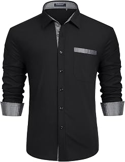 Enlision Men's Long-Sleeved Business Shirt, Regular Fit, Casual Shirt, Modern, Wedding Shirt with Pocket