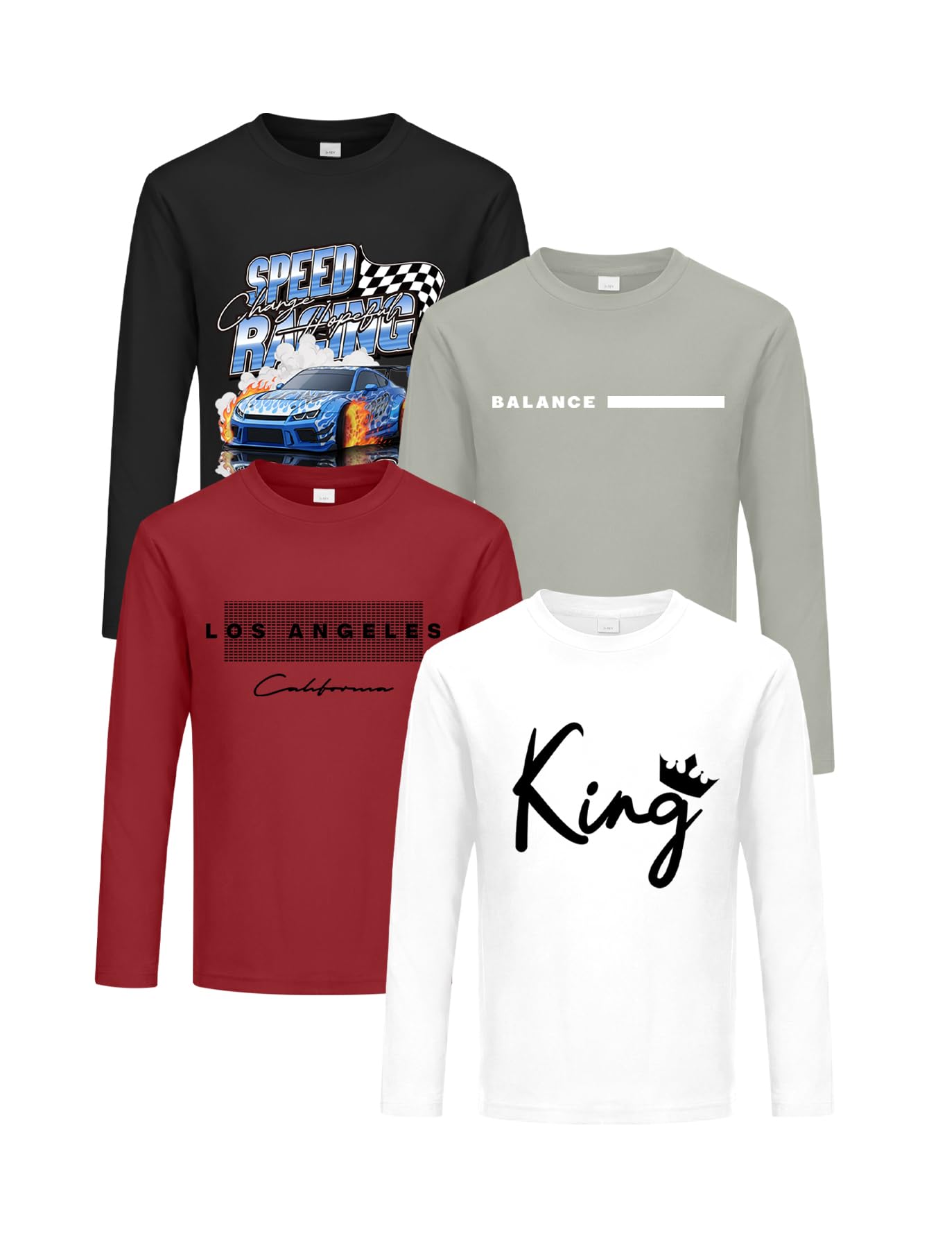 4 Pack Boys Long Sleeve Shirts, Graphic T Shirts for School and Play