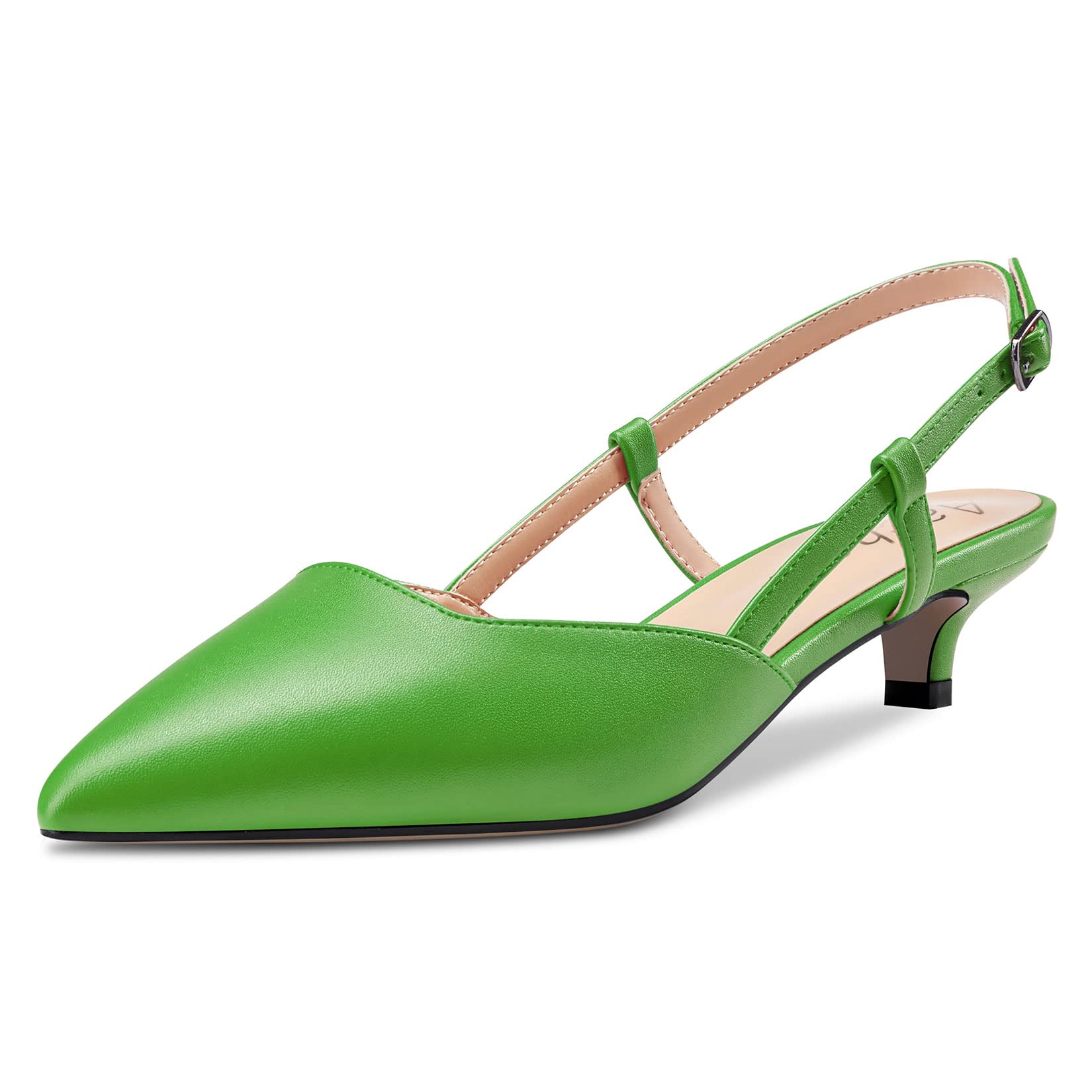 Aachcol Women's Low Heel Kittens Heel Pumps Pointed Toe Ankle Strap Slingback Dr