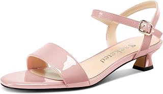 Saekcted Women Kitten Low Heel Open Toe Strappy Ankle Sandals Slingback Buckle Dress Shoes Casual Party Summer 3CM Heels