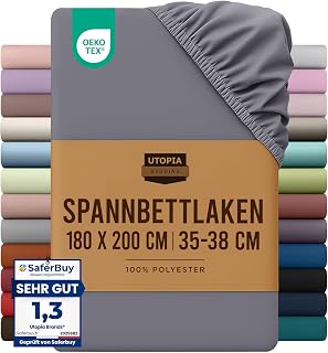 Utopia Bedding Fitted Sheet 180 x 200 cm Grey | 100% polyester microfibre fitted sheet, box spring bed, Oeko-Tex certified, 35-38 cm deep pocket