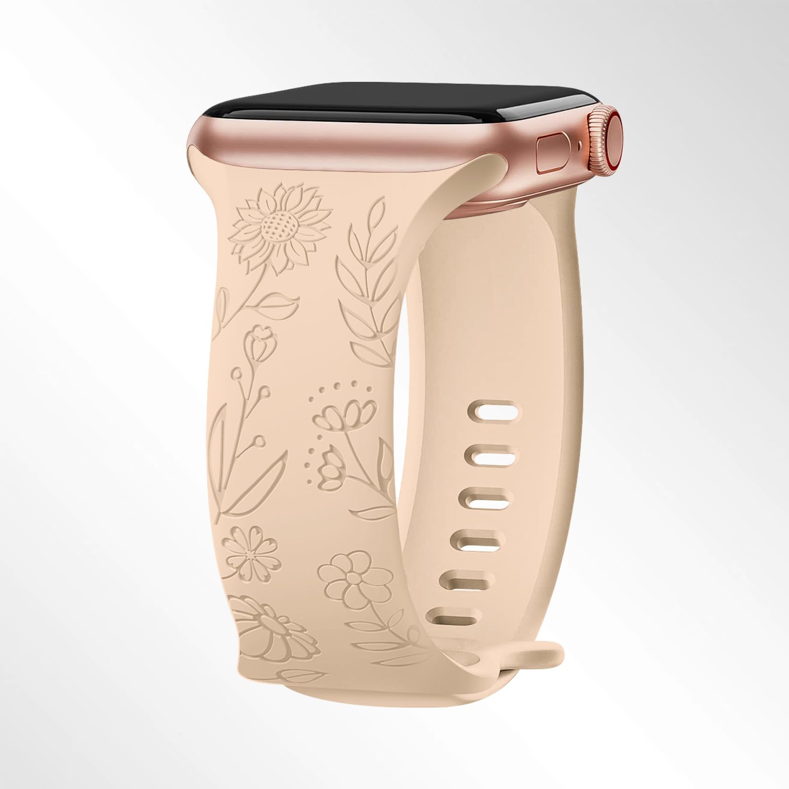 Flower Engraved Women Watch Band Compatible with Apple Watch Band 38mm 40mm 41mm