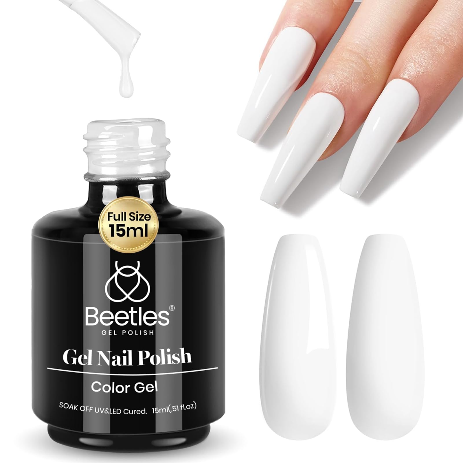 Beetles White Gel Nail Polish, 1pc 15ml White Gel Polish | All Season Soak Off U
