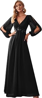 Ever-Pretty Plus Size Woman Long Sleeve V-Neck Chiffon Applique Pleated Mother of the Bride Dress EE00466