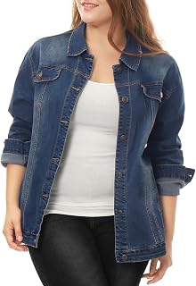uxcell Women Plus Size Button Stitching Washed Denim Jackets