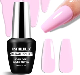 NXJ INFILILA Thick Pink Gel Nail Polish, 0.5fl One-Stroke Coloring Soak Off UV LED Pastel Pink Gel Polish, Creamy Milky Macaron Color for Women Nail Art Manicure Salon DIY Design SX0004