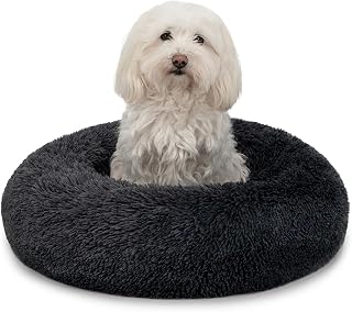 lionto Donut Bed for Dogs and Cats, Round Dog Bed, Ø 50 cm, Dark Grey