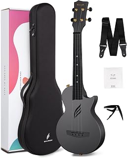 Enya NOVA U 23-Inch Carbon Fiber Concert Travel Ukulele, Black | Waterproof Body, Resists Humidity, Heat and Cold, Lightweight 1.25 lb, for Adults and Beginners, Case, Strap, Capo, Strings
