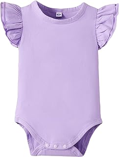 LYSMuch Baby Girls Ruffle Sleeves Bodysuit Infant Solid Color Top Jumpsuit