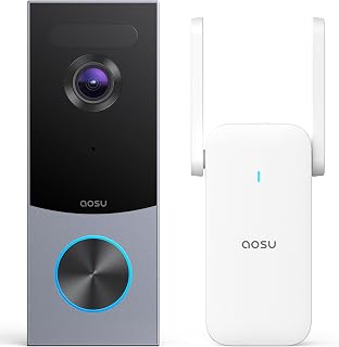 AOSU Doorbell Camera Wireless Outdoor, 5MP Ultra HD, Head-to-Toe View | Triple Motion Detection, Enhanced 2.4/5 GHz WiFi Video Doorbell, Battery/Wired Powered, Work with Alexa & Google Assistant