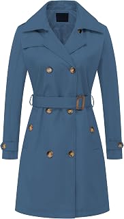 Chrisuno Women's Double Breasted Long Trench Coats Mid-Length Belted Overcoat Dress Jacket with Detachable Hood