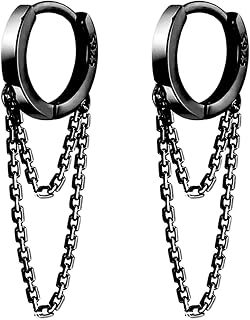 Reffeer Solid 925 Sterling Silver Tassel Chain Drop Dangle Small Hoop Earrings Huggie for Women Teen