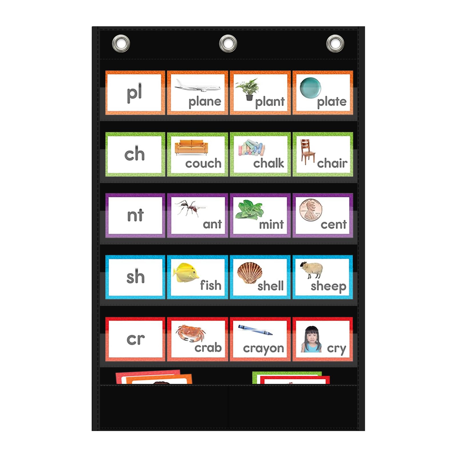 ANCOMEDO 5+1 Pockets Standard Pocket Chart, Clear Words Wall Pocket Chart with E