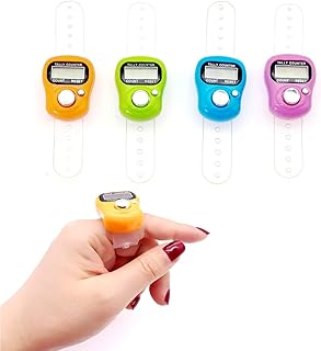 JZK 4x LCD display digital finger tally counter clicker, electronic stitch counter for knitting, crochet row counter ring, plastic mini manual clicker counter