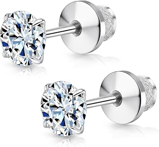 Limerencia Moissanite Stud Earrings, F136 Titanium Screw Back Earrings, D Color VVS1 Clarity Lab-created Moissanite Earrings, Hypoallergenic G23 Pure Titanium for Women Men Sensitive Ears