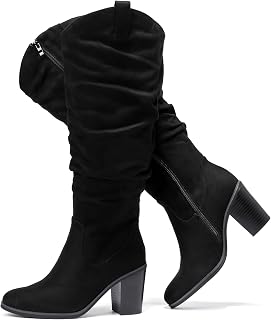 Luoika Women's Extra Wide Calf Cowboy Knee High Boots, Wide Width Cowgirl Slouchy Boots, Chunky Pump Heel Plus Size Western Boots.