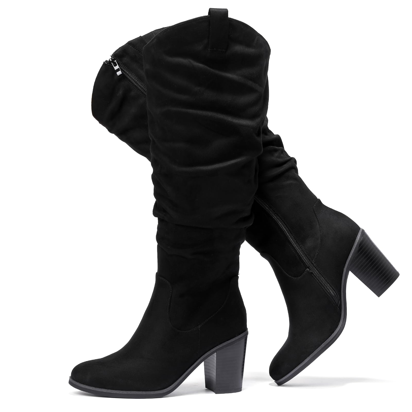Luoika Women's Extra Wide Calf Cowboy Knee High Boots, Wide Width Cowgirl Slouch