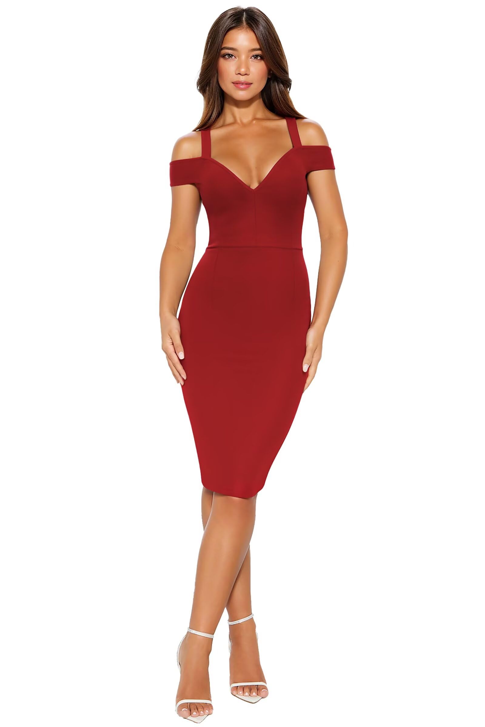 Hybrid & Company Women's Elegant V Neck Bodycon Dress
