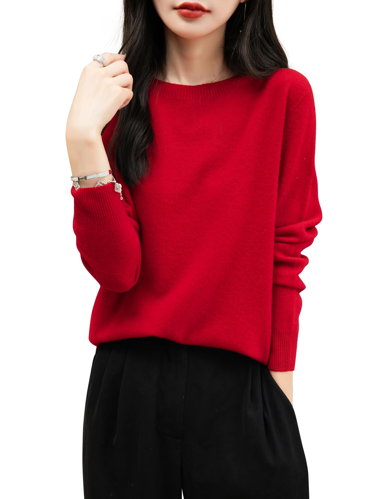 Chanyarn Damen 100% Merinowolle Pullover Rundhalsausschnitt First-Line Ready to 