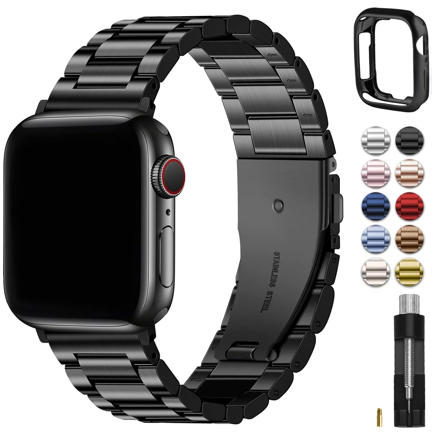 Fullmosa Metal Band with Case for Apple Watch 45/44/42/46/49/41/40/38mm | Fits i