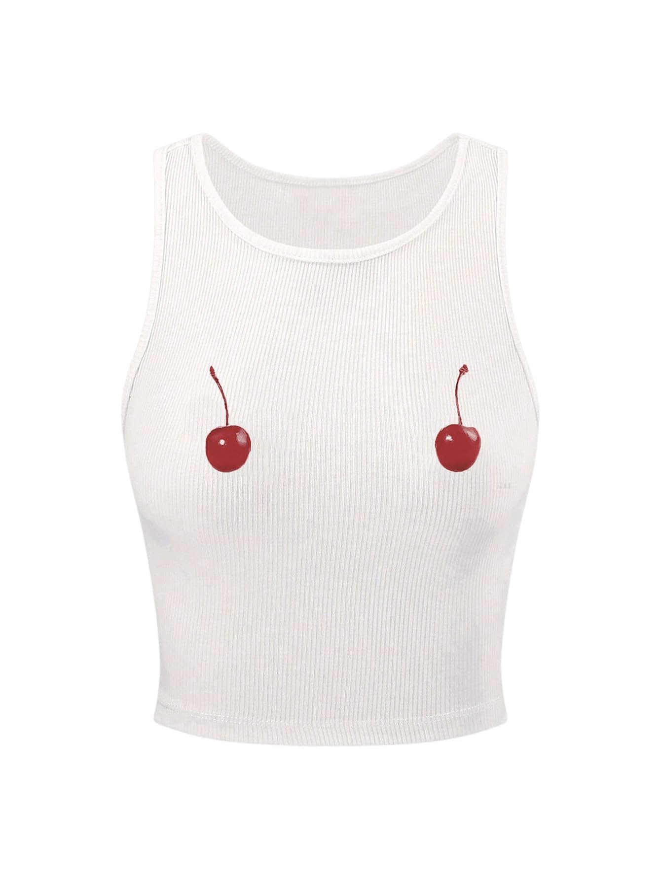 RoseSeek Women's Cherry Print Cropped Tank Top Scoop Neck Sleeveless Slim Fit Su