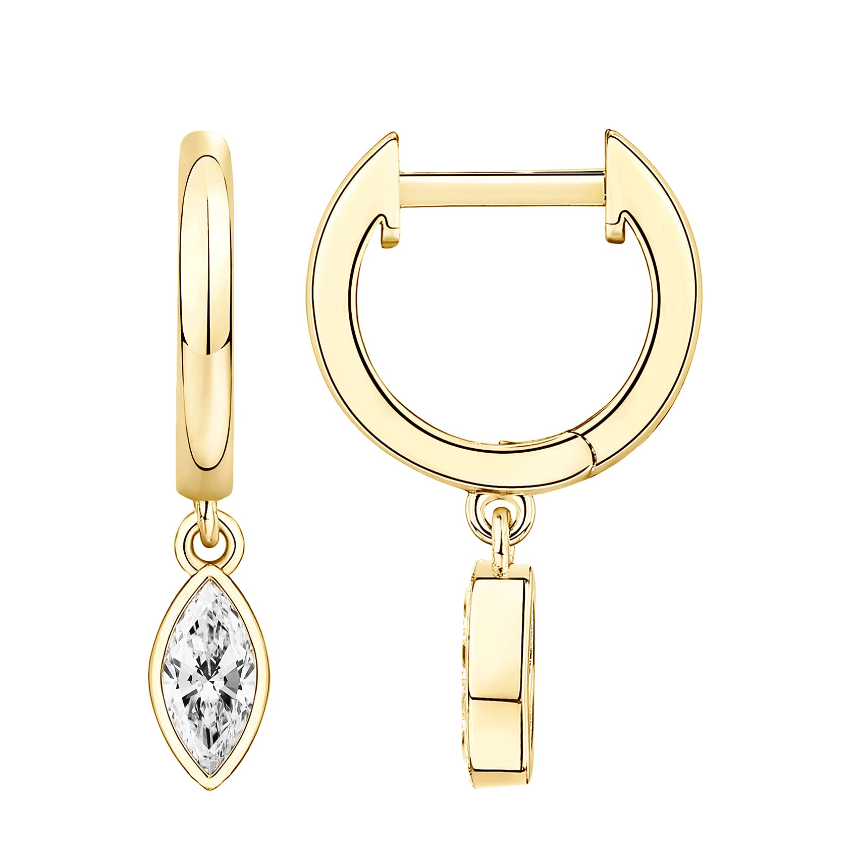 PAVOI Dainty Huggie Earrings, 925 Silver, Yellow Gold, Size 13 Millimeters
