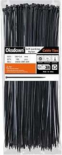 Oksdown 100 Pack Black Plastic Cable Ties 300mm×3.6mm Heavy Duty Strong Nylon Premium Self Locking 12 inch/30 cm Long Zip Tie Wraps